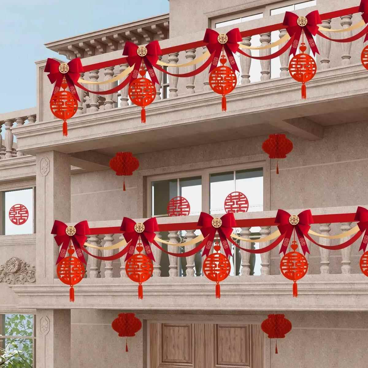 农结婚阳台41254123楼梯栏杆拉花装饰男礼方婚庆村用品布婚房置套