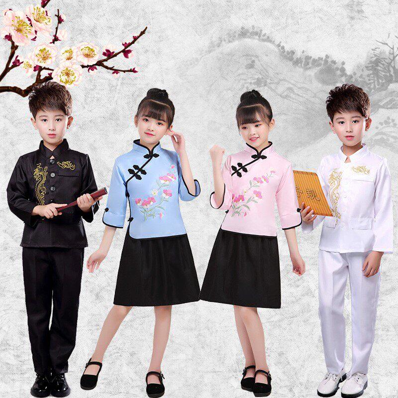 儿童民国风演出服学生装五四青年装中山装男女小学生合唱表演朗诵