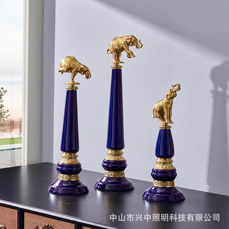 欧式法式高端奢华小象装饰摆件陶毛绒/玩偶/公仔/布