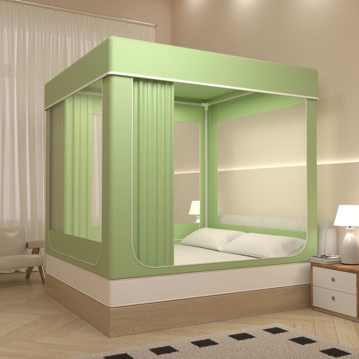 卧室蚊帐摔家用新型儿童蒙古包防帐帐篷新款2024纹一体式帘床上床