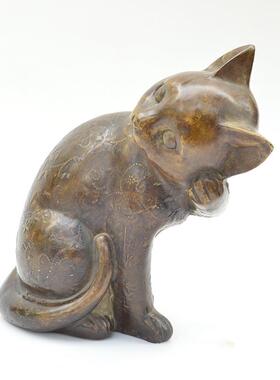 纯铜金属工艺品家居装饰桌面回头猫摆件