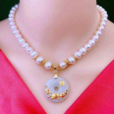 铜合金玻璃吊坠 秋冬新款时尚百搭花开富贵平安扣吊坠项链（X一2