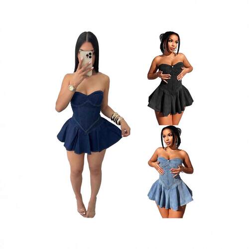 Lovely Girl Jeans Mini Club Dress F88576-2_Black Strapless