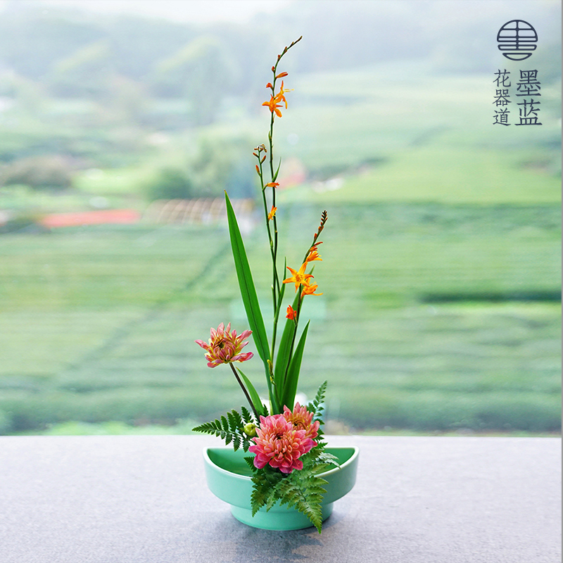 【小原流花器】双层半圆插花花器器皿剑山插花日式花道花艺禅意