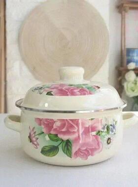 Enamel Lid Soup Pot Cooking Pot Small Orchid Saucepan
