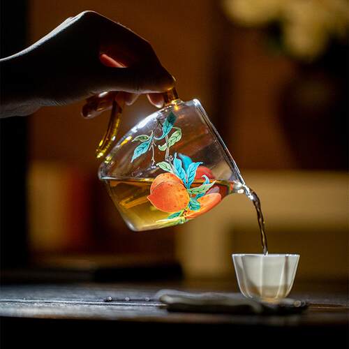 瑞璃耐高温手把公道杯茶道配件高硼硅玻璃公杯桃子茶海分茶器