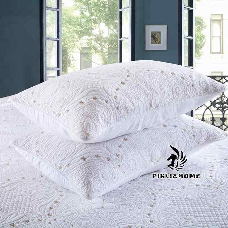 THC欧平式绣花床三盖件纹水洗夹棉绗缝套被双面绗缝纯棉三件套