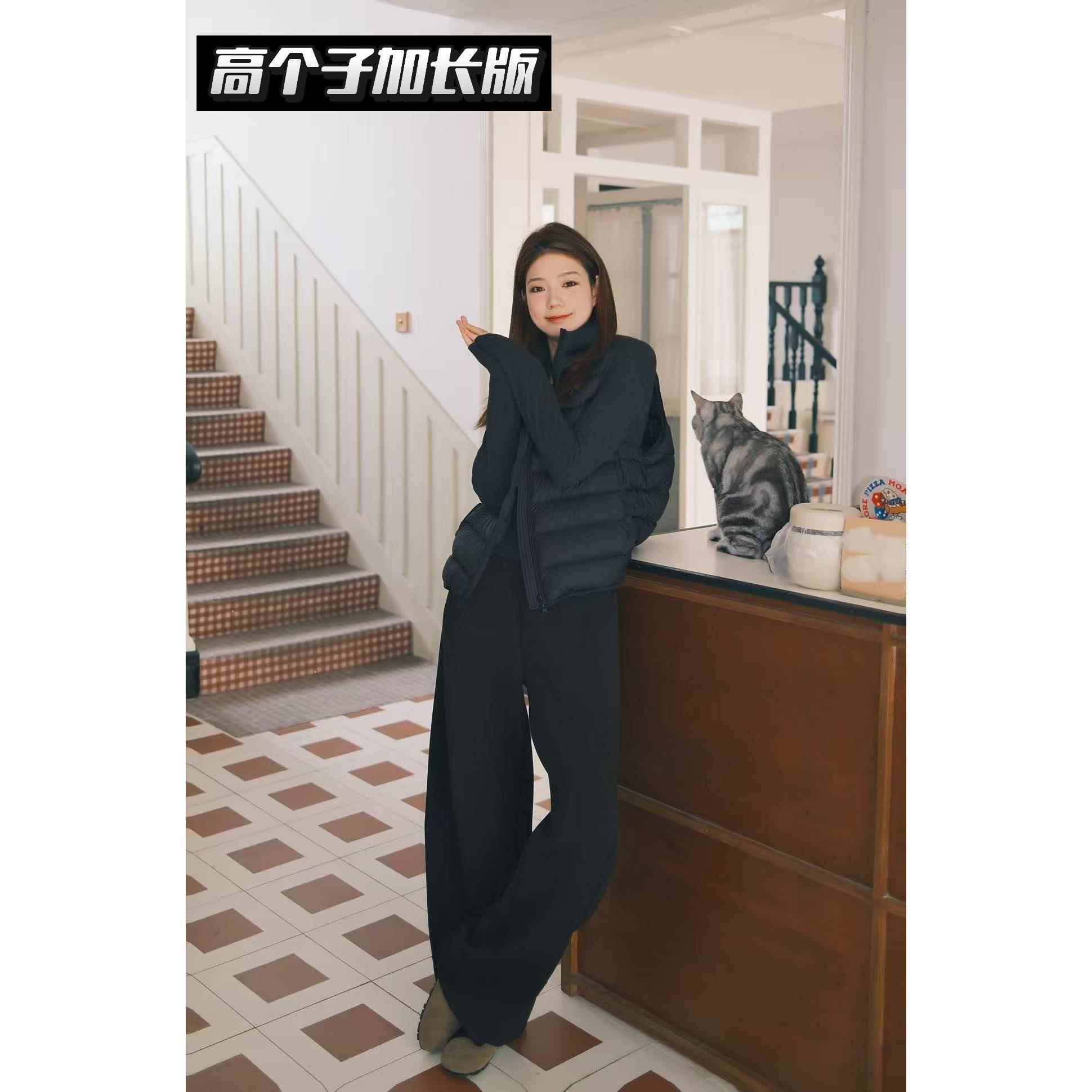 松弛香蕉裤 芝芝高个子加长秋冬新款阔腿宽松加绒休闲弯刀卫裤女