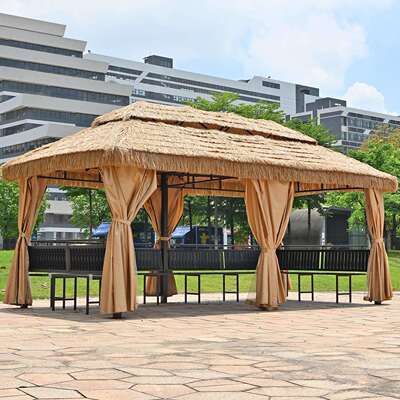 户外庭区院茅草凉亭屋稻棚景别墅外农家乐亭草子凉796室亭仿真毛