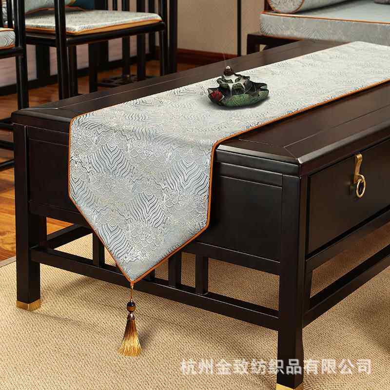 新中式桌旗盖布巾禅意茶席旗茶几布绸缎布艺茶台餐桌电视柜桌布旗