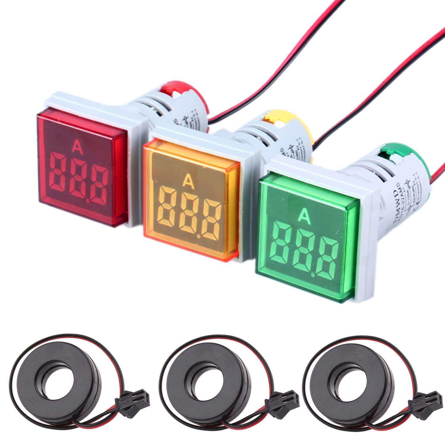 DMWD 交流电流指示器,3 个方形大 LED 显示均衡器,AC 0-100A 迷你