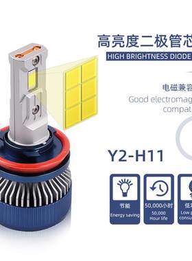 Y2双铜管H11灯泡汽车LED大灯H7H4车灯改装超亮H1前照灯小车远近光