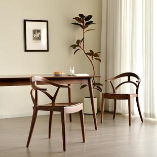 北美黑胡桃伯实木餐椅克威尔书房餐厅意式极简餐桌椅子休闲椅搭配