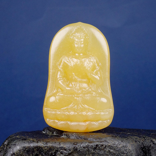 保真新疆和田玉且末料黄金糖细料苏工纯手工坐莲观音吊坠19.70g