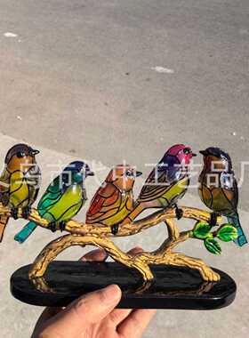新款直销跨境爆款 亚马逊立体小鸟摆件家居装饰摆件百花小鸟金属