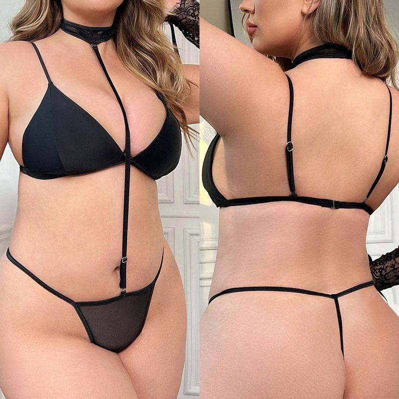 Fat girl sexy lingerie three-point suit sexy transparent