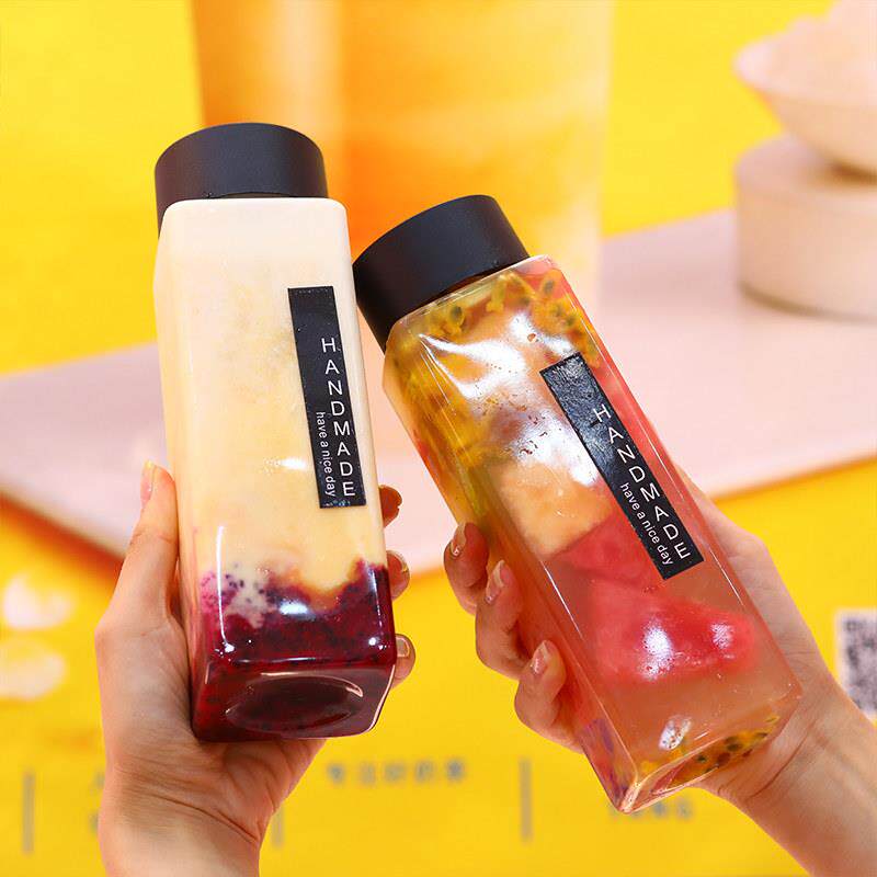 一次性方形奶茶杯子外带网红商用定制果汁冷饮塑料奶茶瓶打包杯