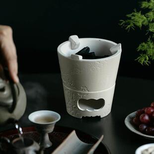 束刻 全手工粉引耐火泥白泥炉泥火炉复古日式围炉煮茶碳炉茶事