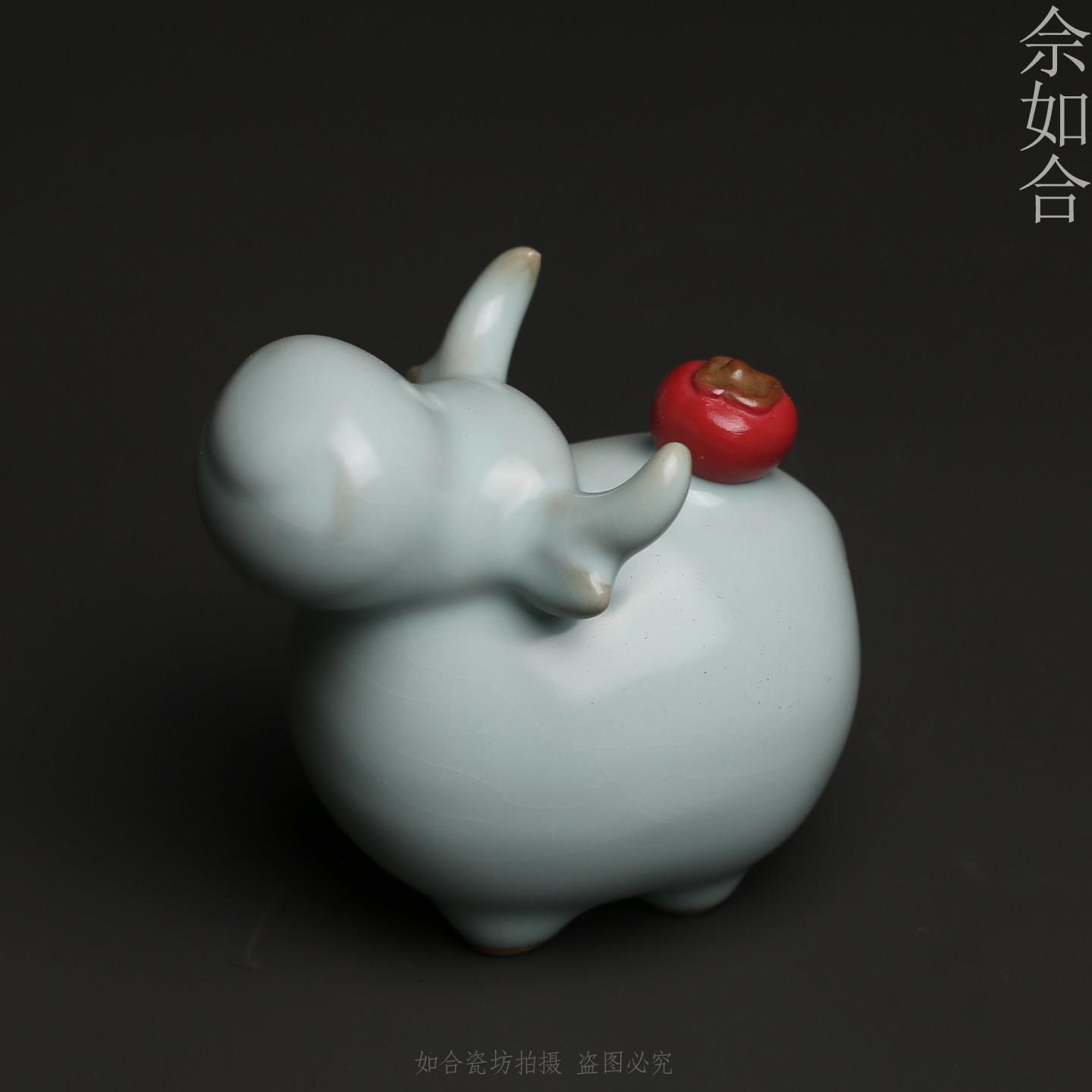 《牛柿-牛市》汝窑陶瓷开片茶宠茶玩摆件装饰家居小摆设送礼