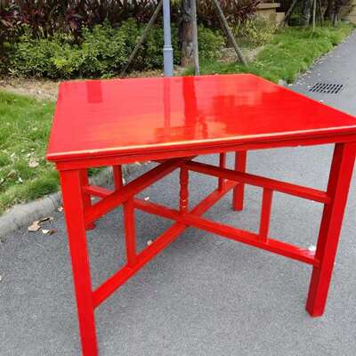 实大木八仙桌农村仿古老式折叠拆卸原餐木正方形中式桌祭红100325