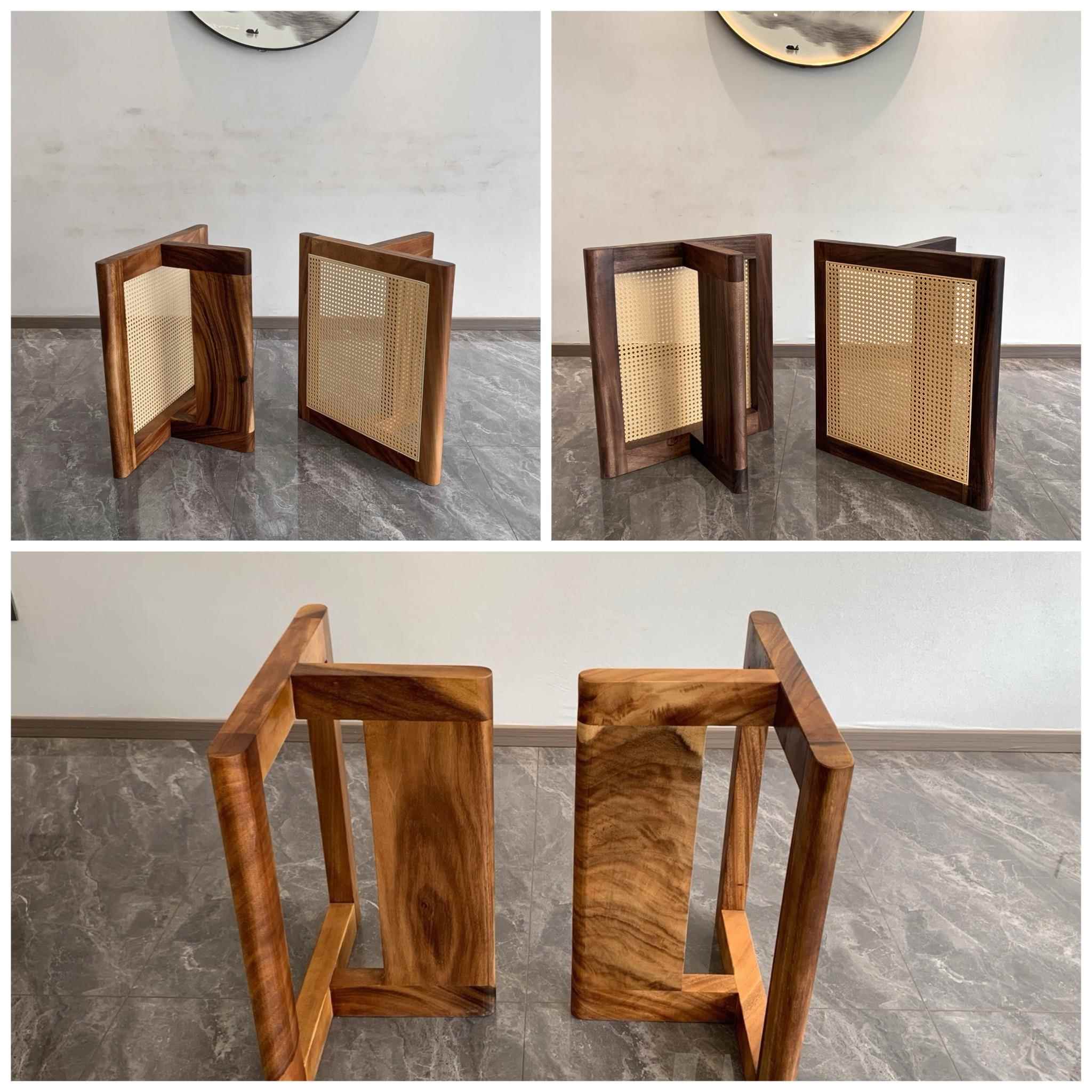 胡桃木滕面实木餐桌腿支架岩板底座定制茶桌架书桌子脚餐台支撑柱