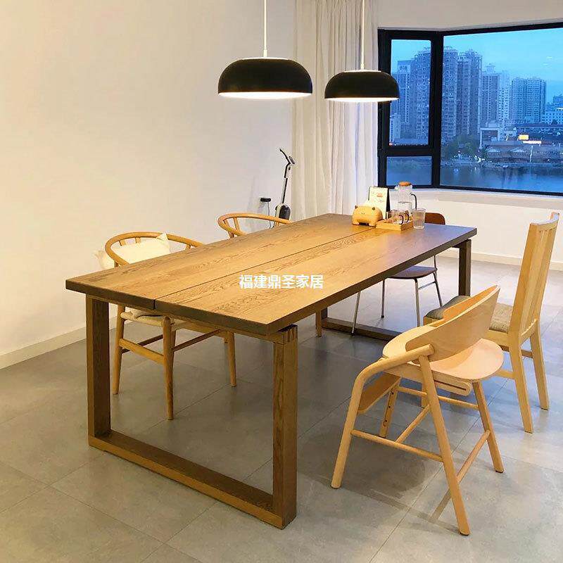 北欧家用长方形餐桌椅组合餐厅全实木多人饭桌白蜡木简约餐桌