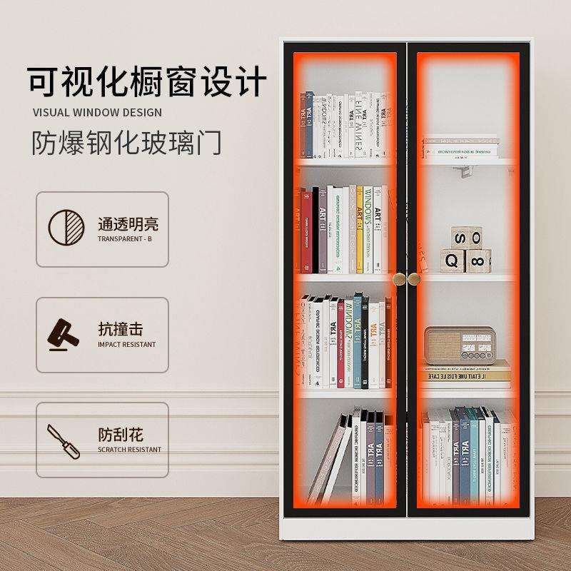 全钢制书柜钢化玻璃多层展示柜落地通顶收纳柜客厅整墙书架组合柜