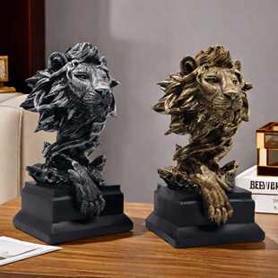 创意美式复古狮子树脂工艺品客厅玄关装饰品办公室桌面送礼品摆件