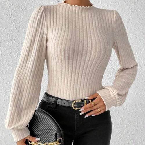Solid Mock Neck Ribbed Bodysuit Casual Fashion Long Sleeve