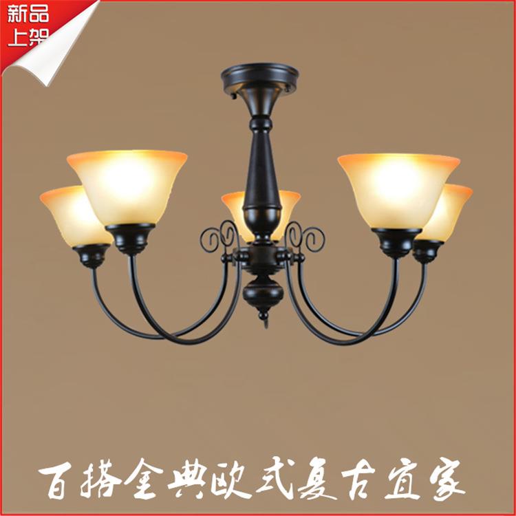 欧式吸顶灯客厅灯5头餐厅灯具灯罩玻璃复古卧室灯美式铁艺吊灯