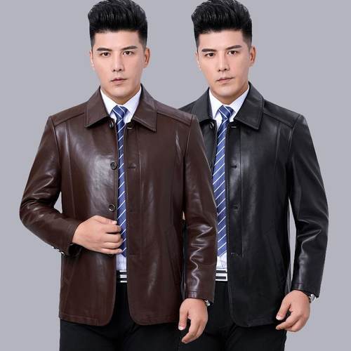 秋冬新档SYV款海宁皮真皮衣男大码皮翻领夹克中老年高绵羊皮外套