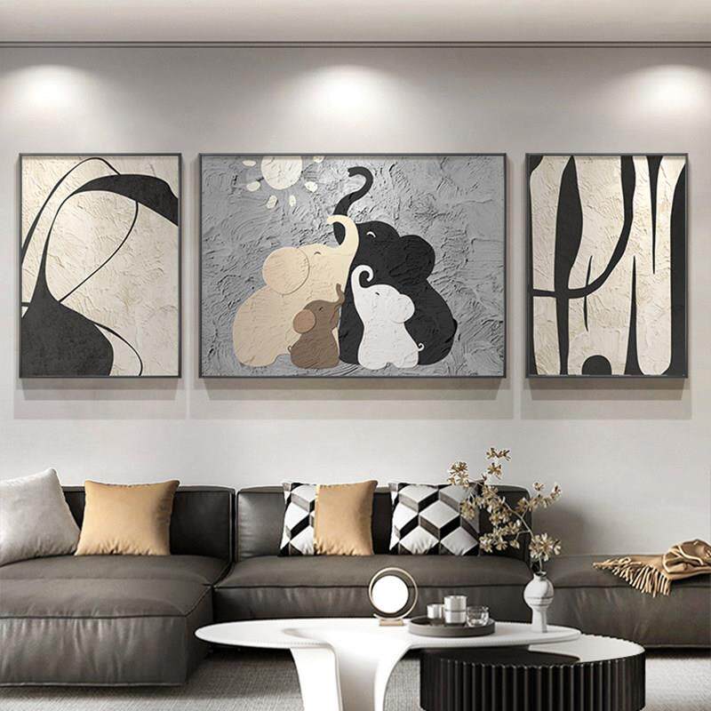 现代简约大象客厅挂画 画大气抽象沙发背景墙装饰画 画肌理感三联
