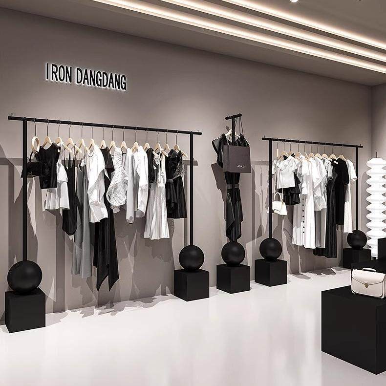 简约服装店展示架落地式专用铁艺黑色挂衣架组合女装店衣服陈列架