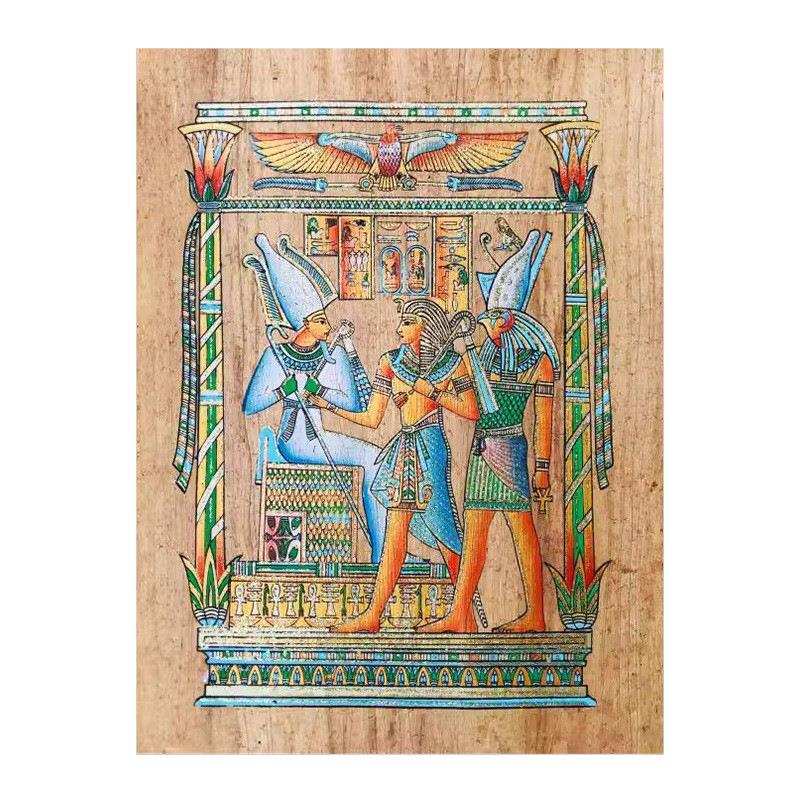 埃及进口系列莎草画家居装饰画法老与哈索尔伊西斯酒店民宿挂画