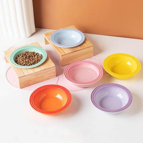 法国同款陶瓷猫碗防打翻饮水碗宠物餐盘防黑下巴餐前碗牛奶碗粮碗