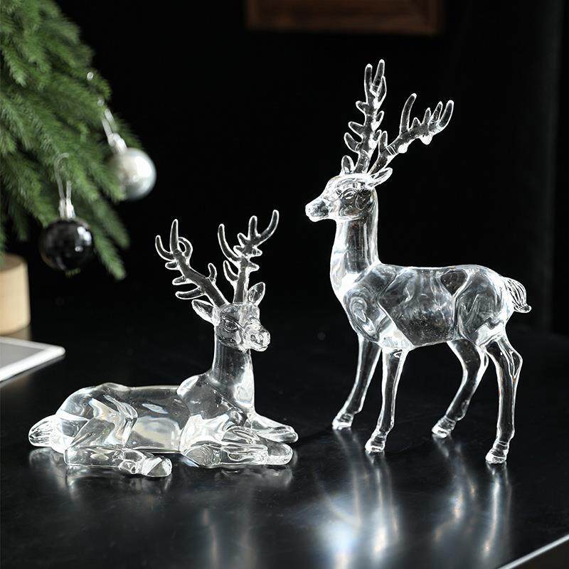 透明亚克力麋鹿圣诞节摆件圣诞美式雪地冰晶小鹿挂件场景布置装饰