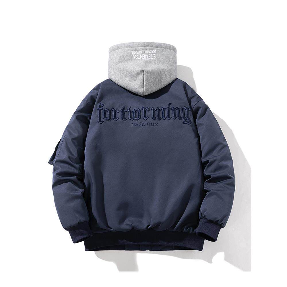 美式潮流字母刺绣棒球棉服棉衣男覆古宽松外套秋冬加厚飞行员夹克