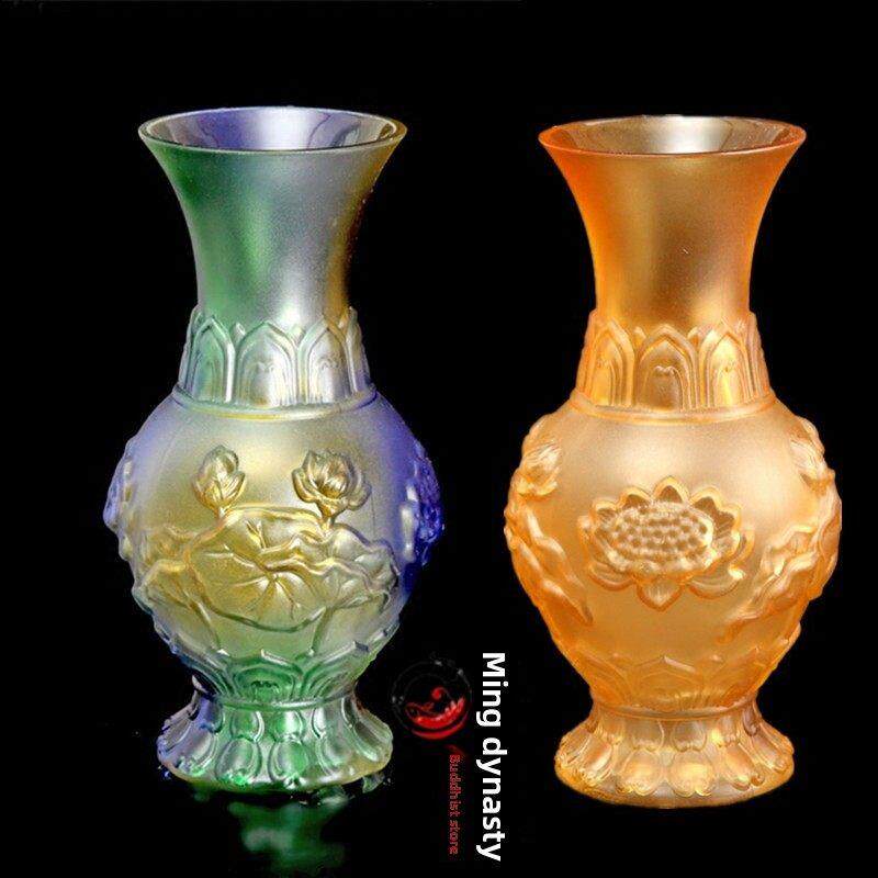 采购产品明音佛像用品,玻璃花瓶,浮雕莲花花瓶,清洁瓶,无字饰