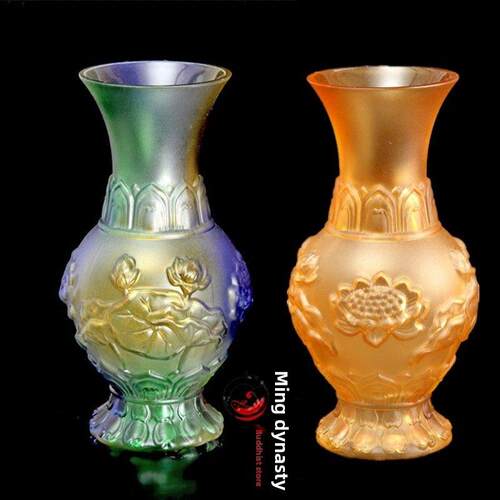 采购产品明音佛像用品，玻璃花瓶，浮雕莲花花瓶，清洁瓶，无字饰