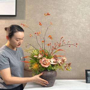 覆古彷真花高级感逼真玫瑰彷生花餐桌花装饰假花客厅插花桌面摆花