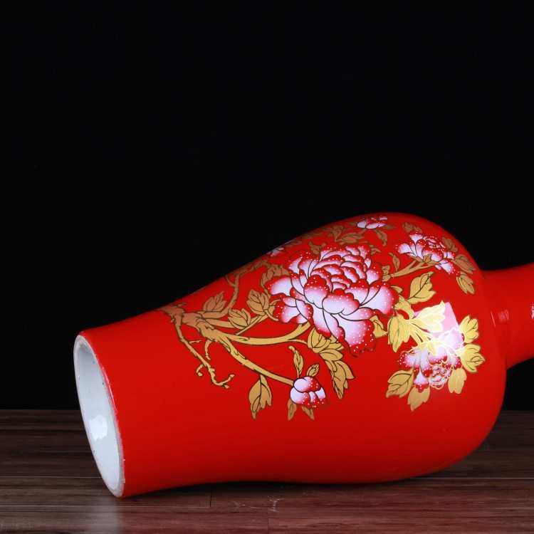 牡丹喜上眉梢新款装饰大号陶瓷中国瓶花瓶鱼尾红大描金客厅工艺品,家居饰品,花瓶,淘宝优惠券,粉丝福利购,淘宝优惠卷