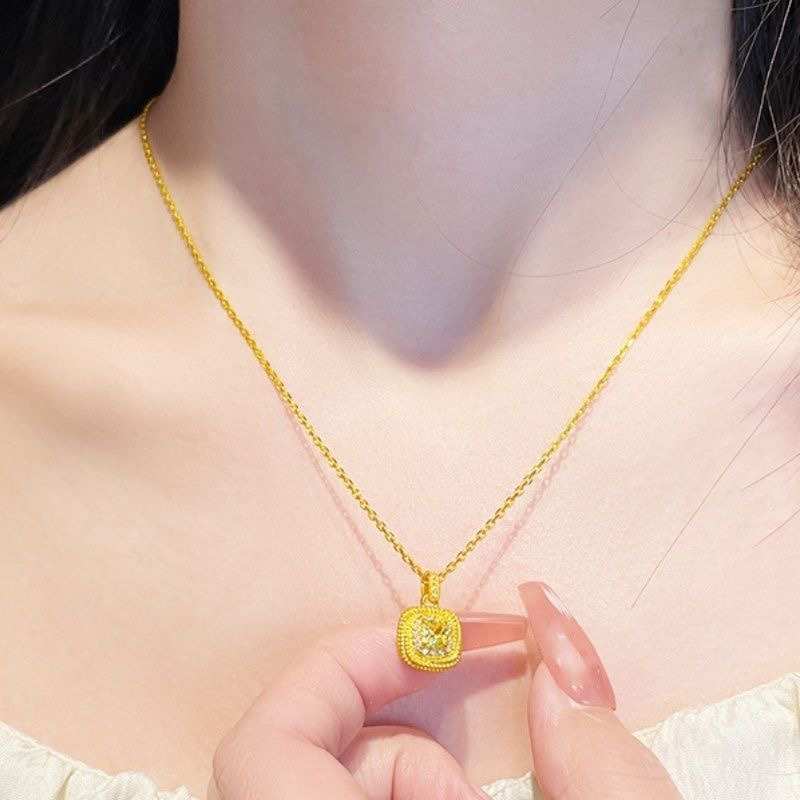 铜微镶镀金超闪小方糖项链女小黄晶套装锁骨链设计款网红三件套