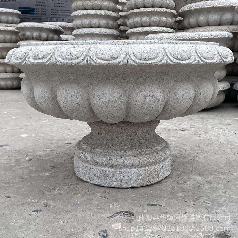 石雕花岗岩欧式花盆汉白玉花钵青石户外庭院别墅小区门口花盆