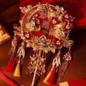 新娘双面圆扇中国风古风手工绣河扇DIY材料包婚礼扇成品