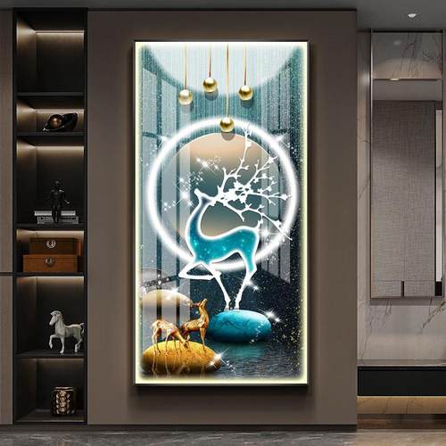 现代入走廊画客厅高ysj22062档e带灯画ld装户饰竖版玄关挂画轻奢