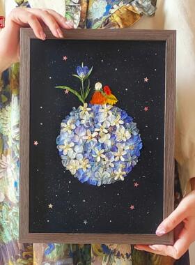 干 干燥花压花相框玫瑰小王子永生花装饰画 画定制礼物摆件手工di