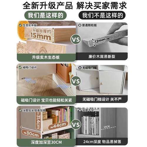 实木书柜学生家用儿童书架落地置物架客厅带柜门储物柜子一体靠墙