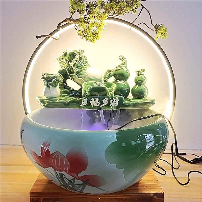 高档景德镇瓷流盆水鱼缸陶家用泉养鱼大号碗喷莲盆乌龟缸客厅造景