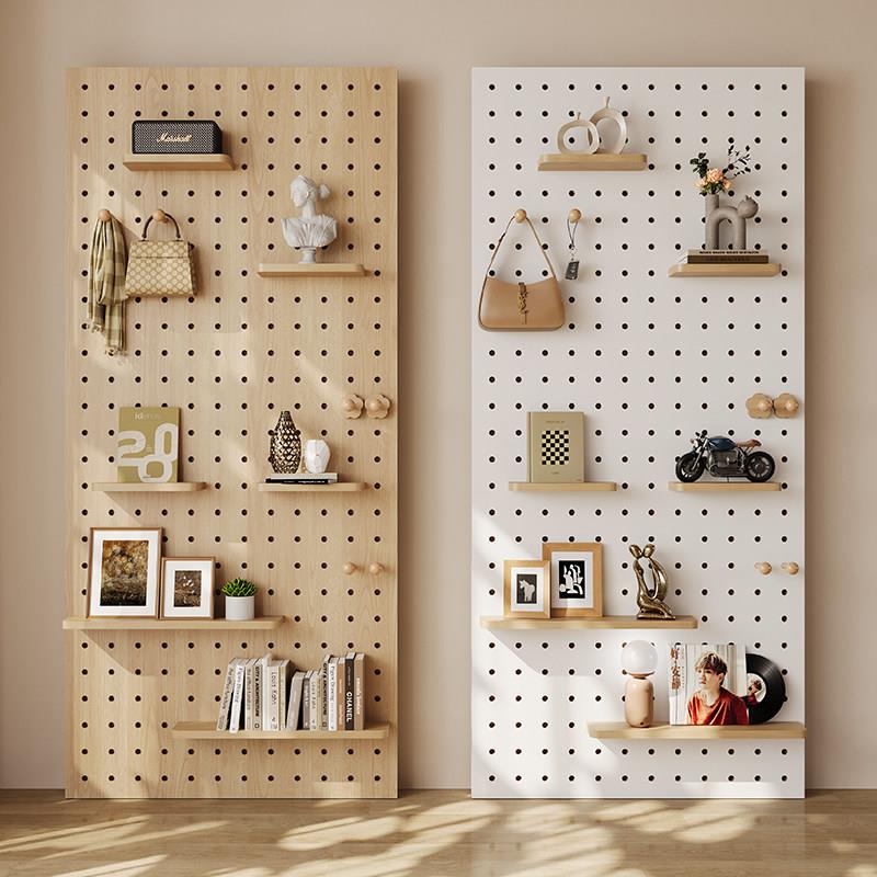 实木洞洞板置物架入户玄关配件免打孔定制挂板造型墙木柜收纳遮丑