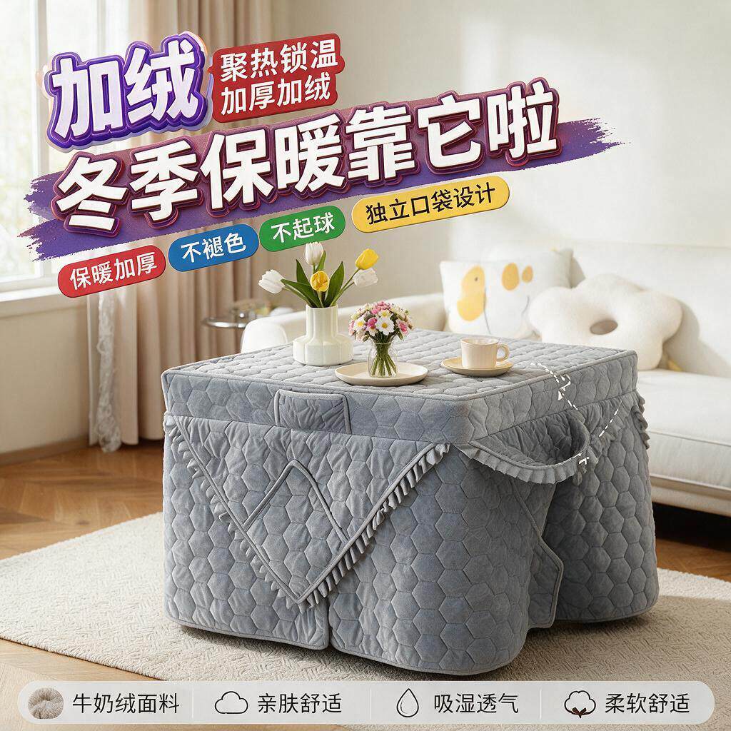 烤火罩桌子罩套电炉罩加绒加厚取暖桌布罩正方形电暖桌套被新款